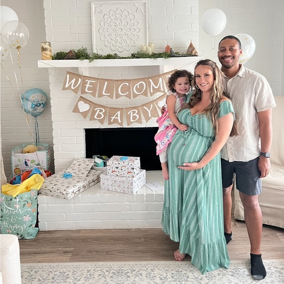 Green Stripped Off Shoulder Front Tie Maternity Dress! 🤍 - Picture 6 of 6